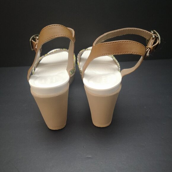 Crocs Dual Comfort Ladies Size 9 Purple Lime Yellow White Wedge Heel Sandals - Picture 4 of 9